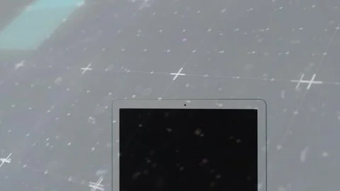Blue highlight sweeping across backdrop starting silver laptop rising keyboard 库存影片 332523053