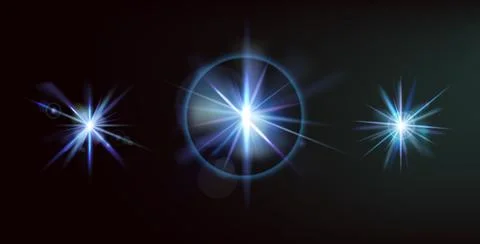Blue highlights on a dark background. Glowing stars effect. Set of sparkling Illustrazione stock