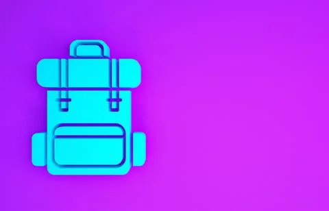 Blue Hiking backpack icon isolated on purple background. Camping and mountain Illustrazione stock