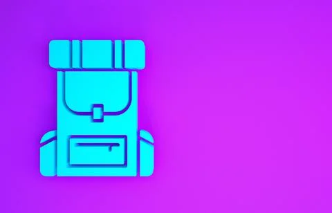 Blue Hiking backpack icon isolated on purple background. Camping and mountain Stock Illustration