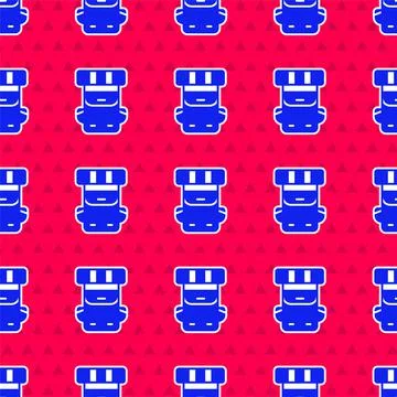 Blue Hiking backpack icon isolated seamless pattern on red background. Camping 库存插图