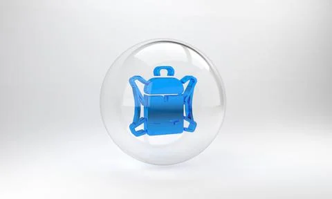 Blue Hiking backpack icon isolated on grey background. Camping and mountain e Illustrazione stock