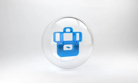 Blue Hiking backpack icon isolated on grey background. Camping and mountain e Illustrazione stock