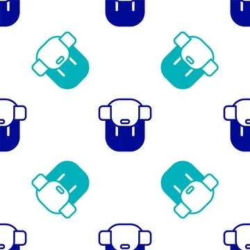 Blue Hiking backpack icon isolated seamless pattern on white background. Ca.. Illustrazione stock