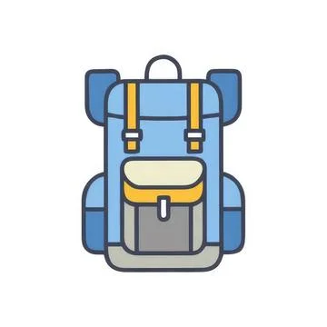 Blue hiking backpack with multiple compartments and straps Stock Illustration