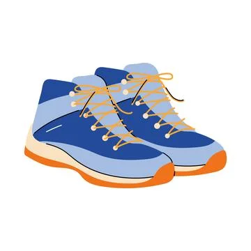 Blue hiking boots for trekking vector flat illustration isolated on white Stock Illustration