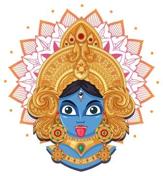 Blue Hindu Goddess Kali Vector Illustration with Golden Crown and Mandala Stock Illustration
