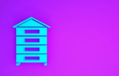 Blue Hive for bees icon isolated on purple background. Beehive symbol. Apiary Illustrazione stock