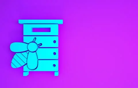Blue Hive for bees icon isolated on purple background. Beehive symbol. Apiary Illustrazione stock