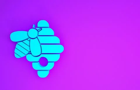 Blue Hive for bees icon isolated on purple background. Beehive symbol. Apiary Illustrazione stock