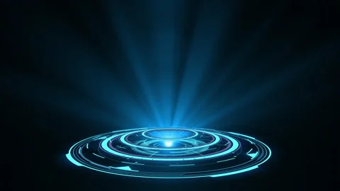 Blue hologram HUD circle interfaces. Digital data network protection, future Stock Footage 143801436