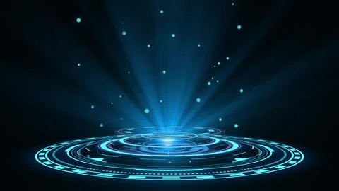 Blue hologram HUD circle interfaces. Digital data network protection, future Illustrazione stock