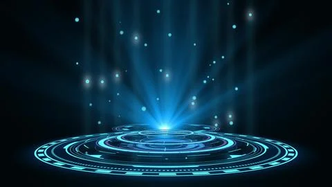 Blue hologram HUD circle interfaces. Digital data network protection, future Illustrazione stock