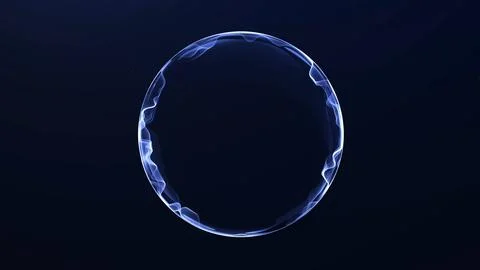 Blue holographic circle frame with fluid wave details and dark central copy.. Stock Illustration