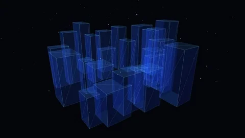 Blue Holographic Digital Cube Cluster with Rising Data Particles and Cyber .. Видео 345982058