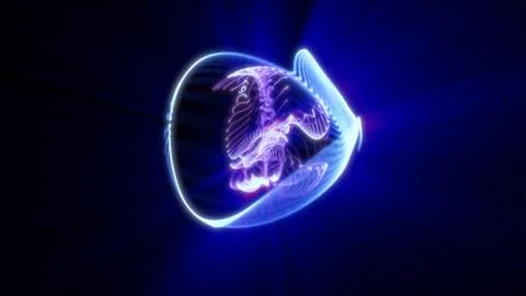 Blue holographic energy orb with translucent plasma layers, glowing light t.. Stock Illustration