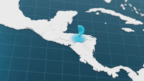 Blue Honduras 3d map with pointer pin surrounded with other countries in white Stock Footage 314997973