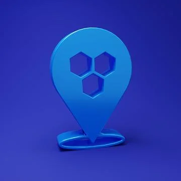 Blue Honeycomb bee location map pin pointer icon isolated on blue backgroun.. Stock Illustration