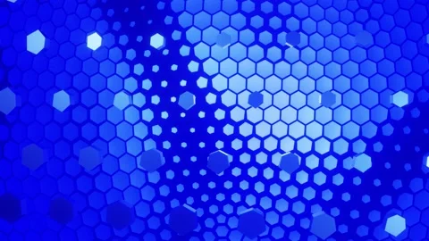 The blue honeycombs are moving. Hexagons. They decrease and increase. Looped  库存影片 201206801