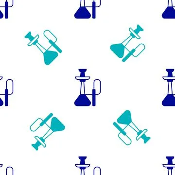 Blue Hookah icon isolated seamless pattern on white background.  Vector Stock Illustration
