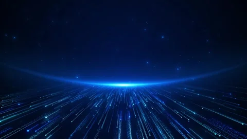 Blue horizon technology glowing data lines, fast particle streaks, starry space, Stock Footage 340470373