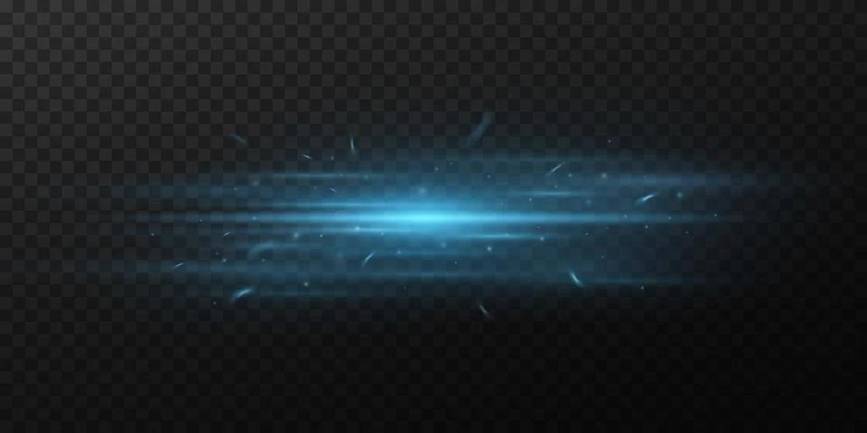 Blue horizontal light effect on a dark transparent background. Beam with spar 库存插图