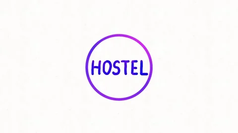 Blue Hostel Text Animation In Gradient Purple Circle Ring On White Background Stock Footage 347090922