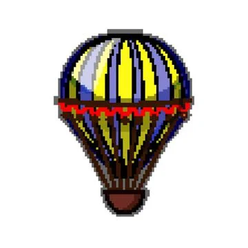 Blue hot air balloon pixel art vector illustration Stock Illustration