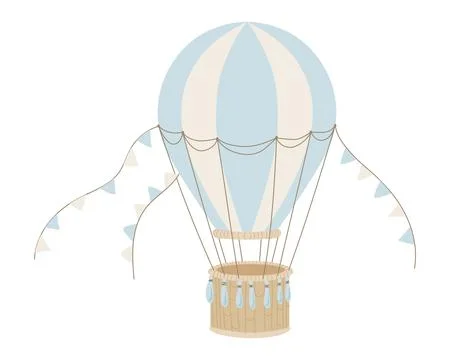 Blue hot Air Balloon vector illustration for Baby shower. Vintage hand drawn Stock Illustration