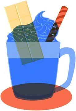 Blue Hot Chocolate Vector Illustration with Whipped Cream and Toppings Stock Illustration