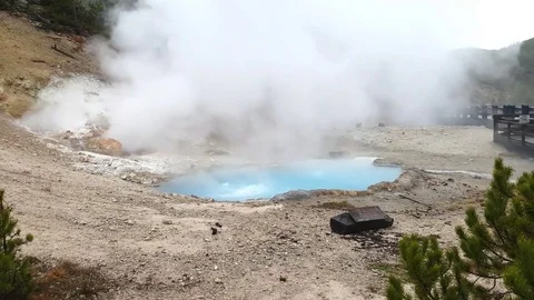 Blue hot spring, bubbling in Yellowstone national park, in Wyoming, United .. Stock Footage 71775155