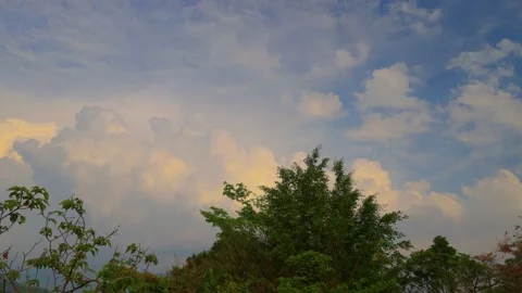 On Blue hour . Dense  ever-changing fluffy cloudscape and light shadow. Stock Footage 280144581