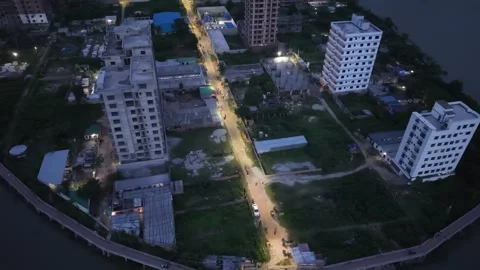 Blue Hour Drone Panorama of Modern Residential District in Dhaka Stock Footage 344695927