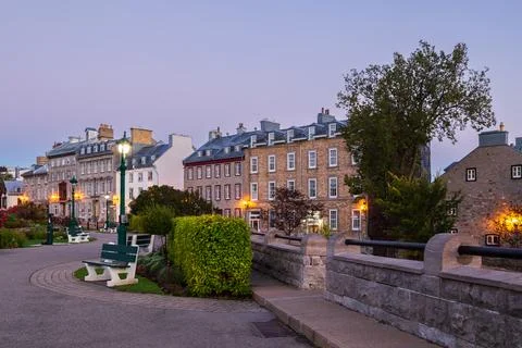 Blue hour fall view of row of mid-19th Century houses Stock Photos