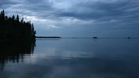 Blue hour at a large lake with small islands. Stock Footage 247271672