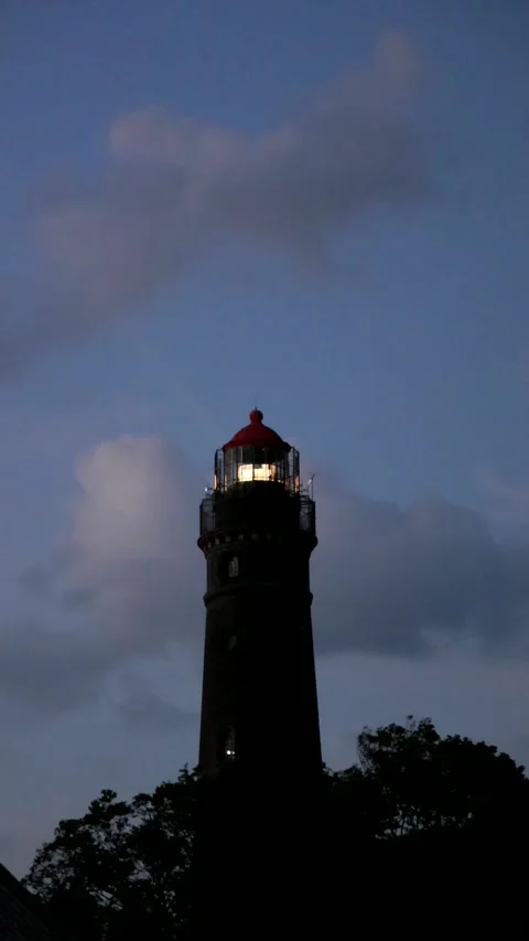 Blue hour, light, new lighthouse, Borzburg island, East Frisia, Lower Saxony, Stock Footage 340927333