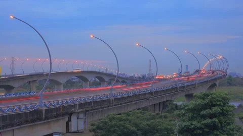 Blue hour to night. The romantic and beautiful street light at scenic bridge . Stock Footage 280144535