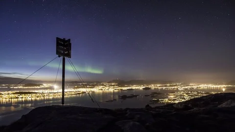 The blue hour with Northern Lights Stock Footage 87785997