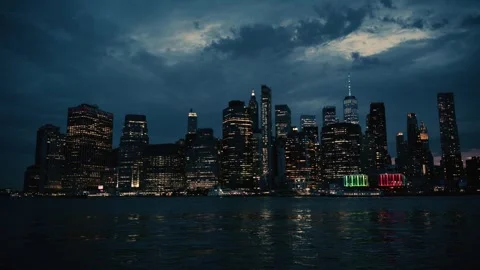 Blue Hour Over Lower Manhattan Stock Footage 321011380