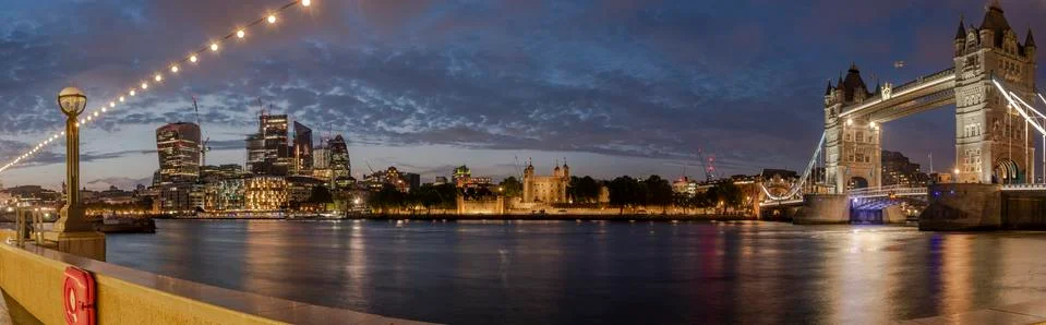 Blue hour panorama of Tower Bridge London Stock Photos