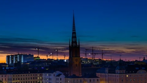 Blue hour Sunset time lapse over Gamla Stan island in Stockholm, Sweden Stock Footage 96063603
