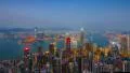 Blue hour time-lapse of Hong Kong - zoom in HD Footage
