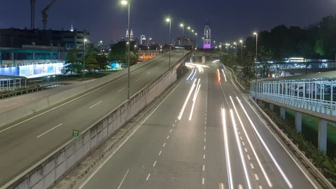 Blue Hour Timelapse Light Trails Of Traffic On Freeway Towards Kuala Lumpur Stock-Footage 106657038