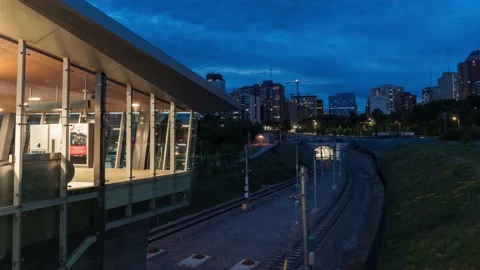 Blue Hour Timelapse of Ottawa Train Station Stock Footage 156751945