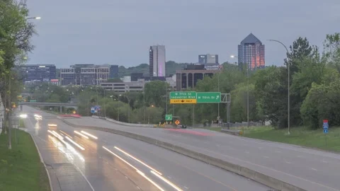 A Blue Hour Timelapse of Traffic Through Bloomington, Minnesota Stock Footage 144397020