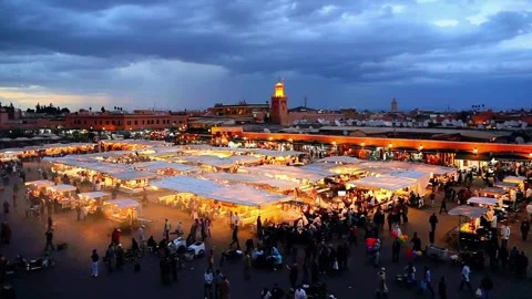 Blue Hour View Of Jemaa el-Fnaa Market Marrakech Morocco Stock Footage 335018965