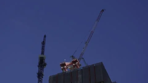 Blue hours construction site and crane, building a high rise tower. Stock Footage 221143024