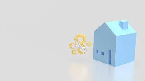 The Blue House and Gear for  fix or repair concept 3d Rendering. Stock Illustration
