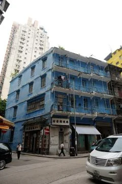 Blue house, grade i historic buildings in hong kong Stock Photos