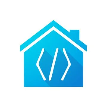 Blue house icon with a code sign Stock Illustration